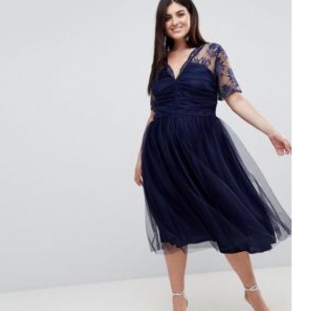 Navy ASOS Curve ruched bodice with Lace US 16